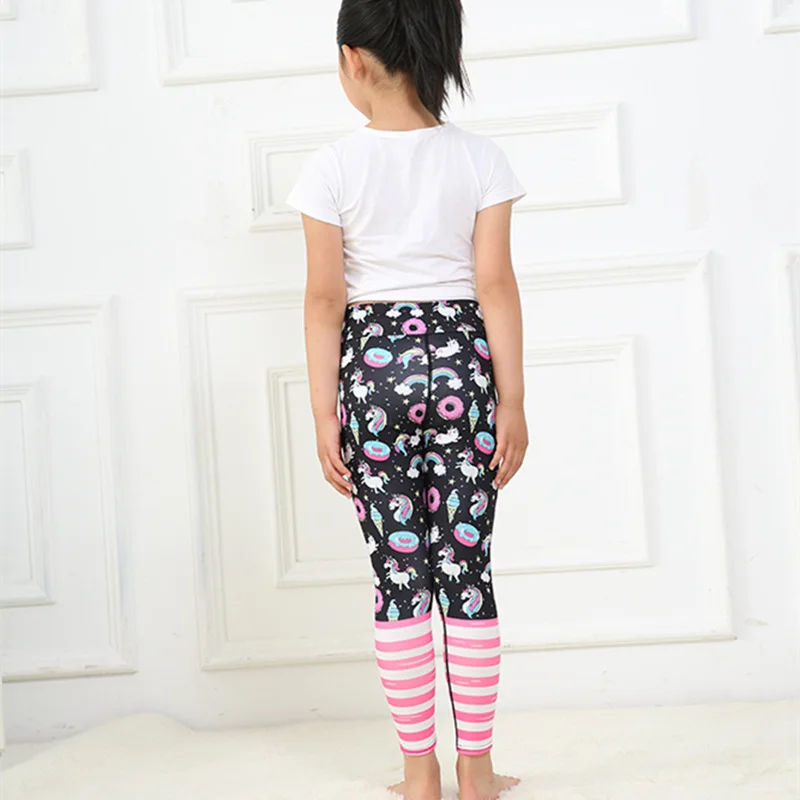 Осенние леггинсы для девочек с радужным принтом Детские повседневные фитнеса