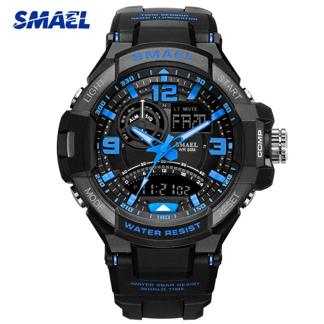 Мужские спортивные часы марки SMAEL модные мужские с двойным временем аналоговые