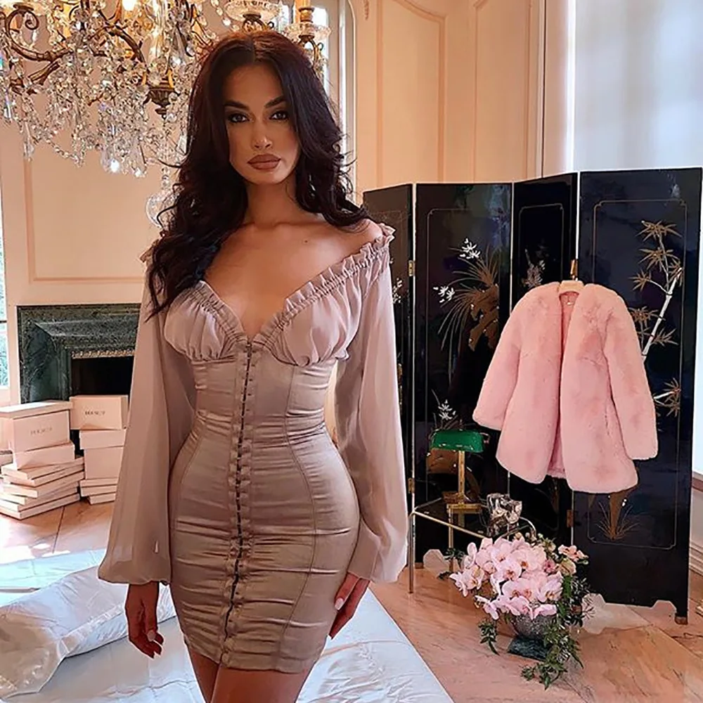 2019 женское летнее платье с рюшами и пышными рукавами шифоновые женские вечерние