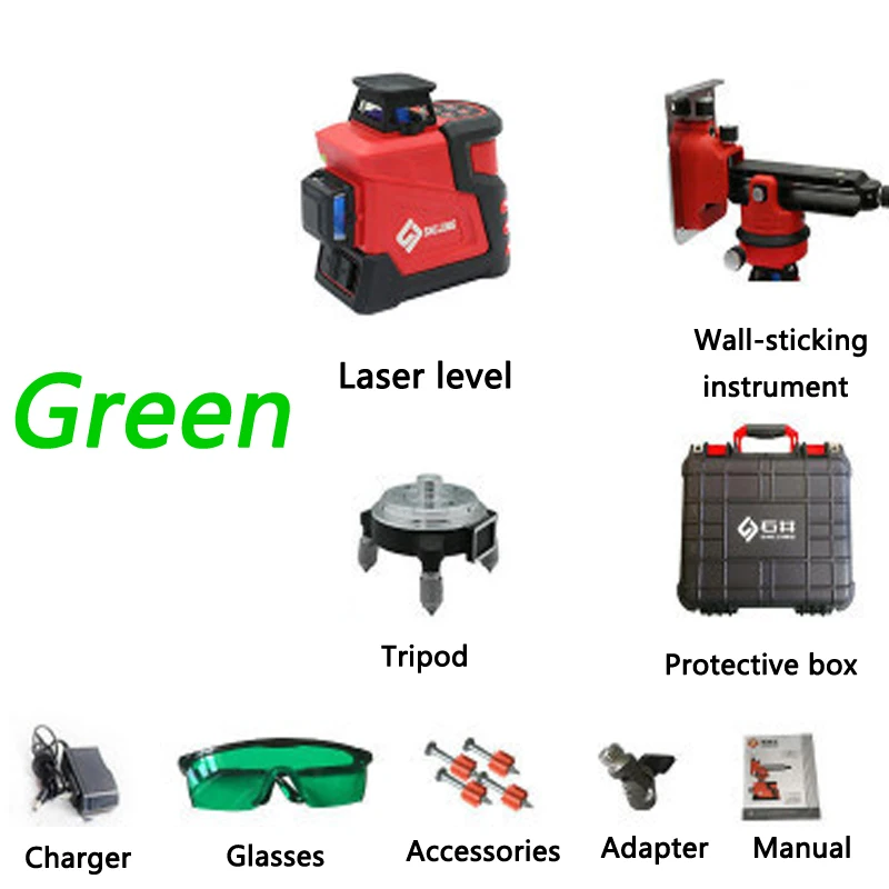 Green Laser Лазерный уровень 12 линий 3D самонивелирующийся 360 горизонтальный и вертикальный супер мощный лазерный уровень зеленый луч SHIJING лазерный нивелир - Цвет: Green Laser