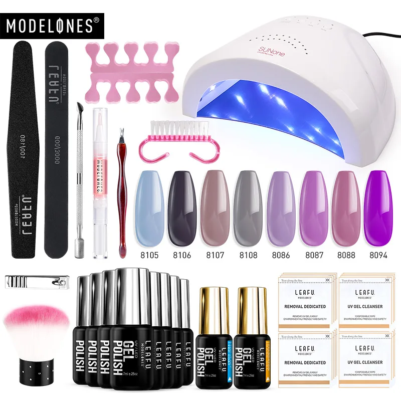 nail set Modelones 22 шт./лот набор инструментов для дизайна ногтей 48 Вт Светодиодная лампа для сушки ногтей Гель-лак маникюрные наборы базовое верхнее покрытие Электрическая Дрель Инструменты для ногтей - Цвет: nail set