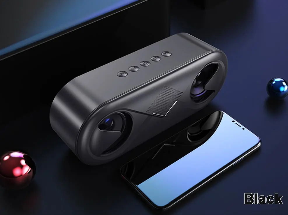 Black Беспроводной портативный Bluetooth динамик светодиодный сабвуфер 4D гарнитура для iPhone, двойные динамики громкий динамик Настольный ПК Звуковая коробка USB Mp3 музыкальная колонка - Цвет: Black
