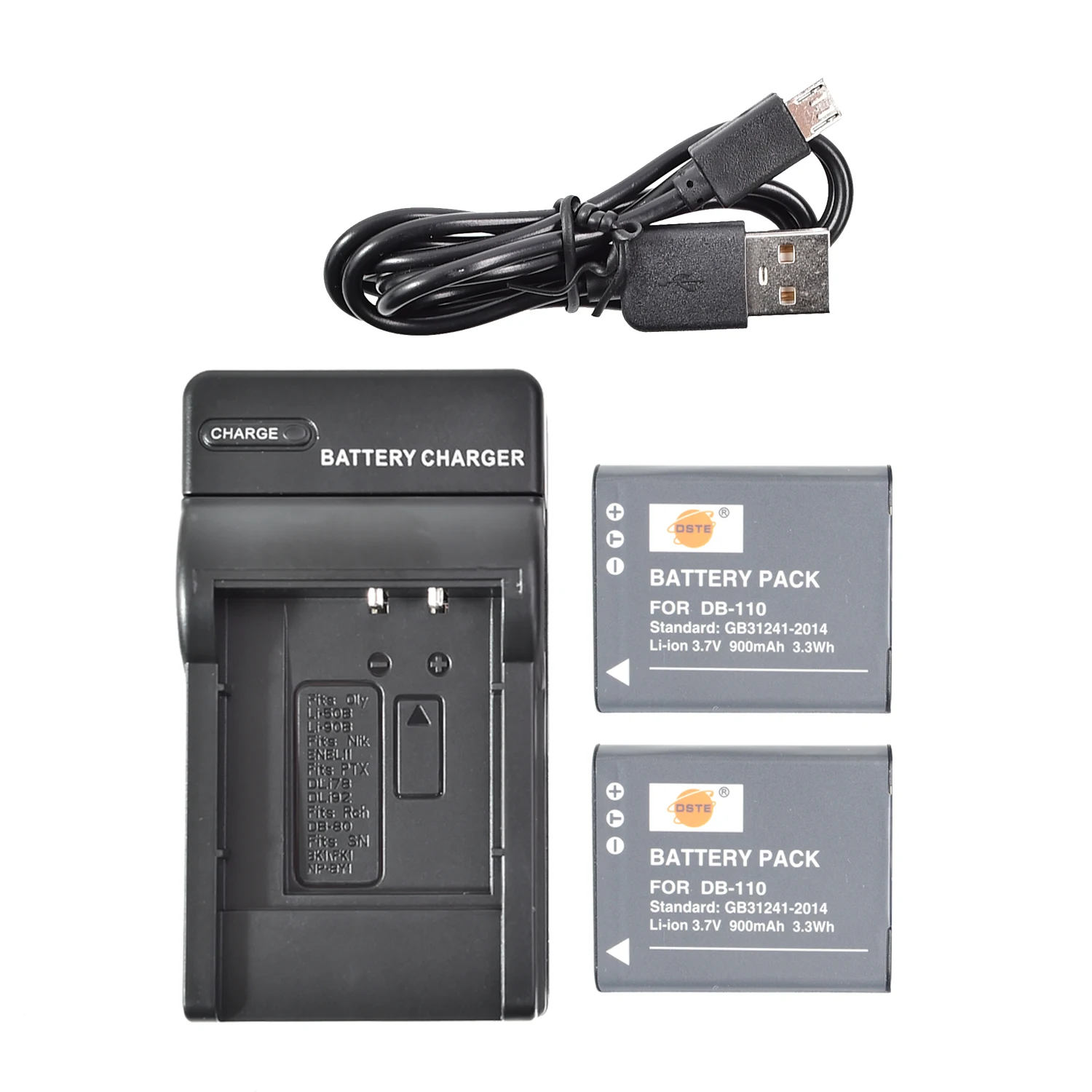 Аккумулятор DSTE 2x DB-110 с зарядным устройством USB для камеры Ricoh GR III, Ricoh WG-6, Ricoh G900, Ricoh G900SE
