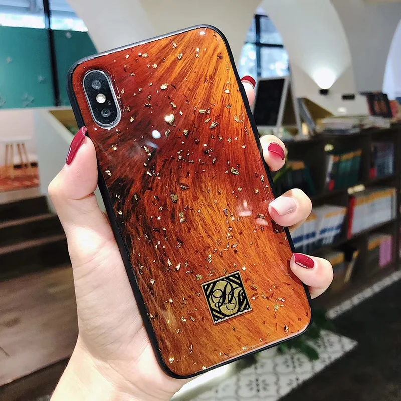 For IphoneXS MAX/XR/8plus Luxury Fashion Sika Deer Pattern Fox Skin Flamingo Feather Glitter Glass Gold leaf TPU Soft Phone Case |