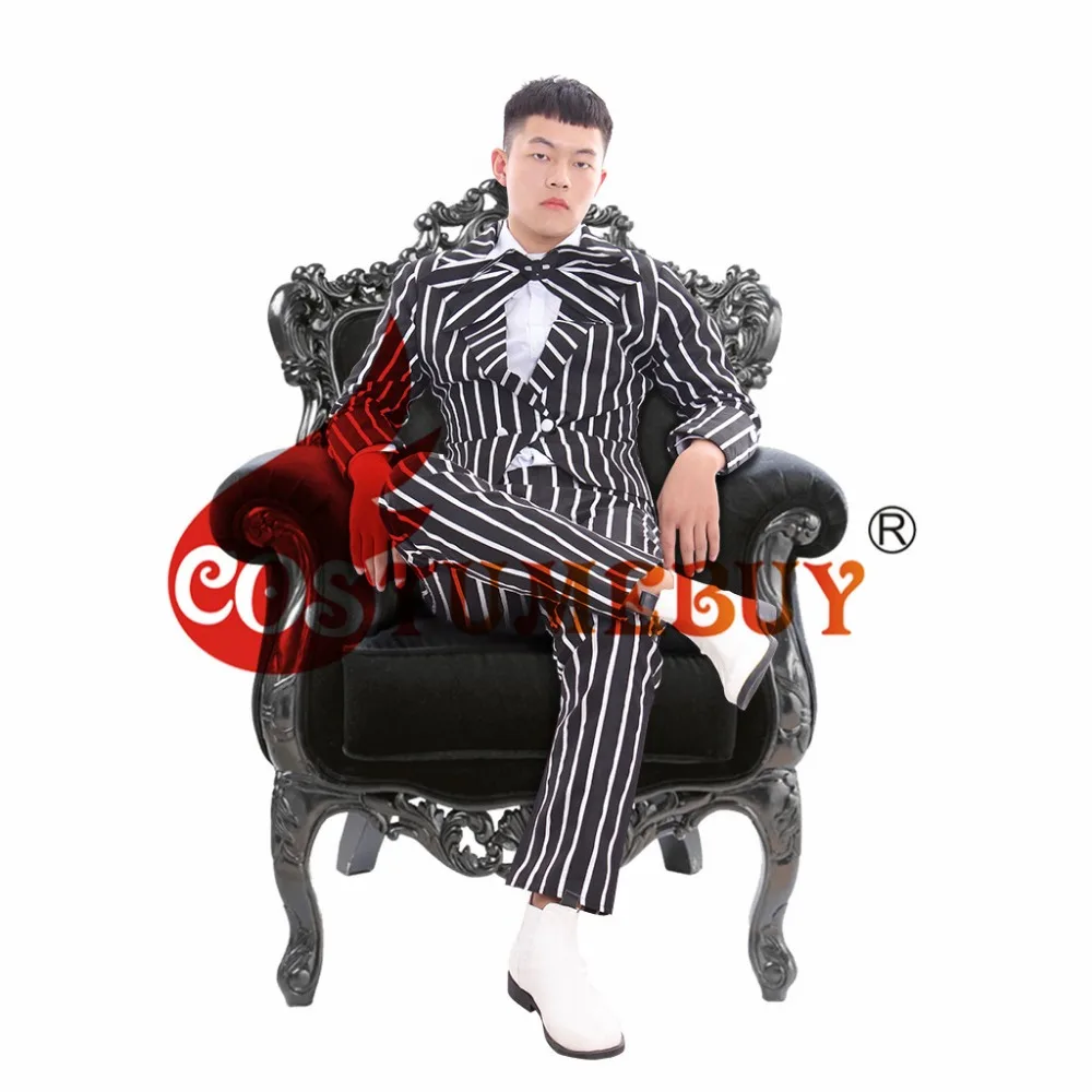 CostumeBuy/мужской костюм "Кошмар перед Рождеством" Джек Скеллингтон полосатый топ и брюки костюм на Хэллоуин Любой Размер L920
