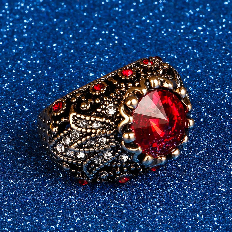 Женское кольцо с красным кристаллом Винтажное для помолвки в стиле панк мозаикой
