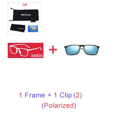 1 Frame 1 Blue Clip Два Oclock поляризованные магнитные солнцезащитные очки для мужчин UV400 Высокое качество 5 в 1 клип на солнцезащитных очков женские квадратные диоптрийные очки оправа A8804 - Цвет линз: 1 Frame 1 Blue Clip