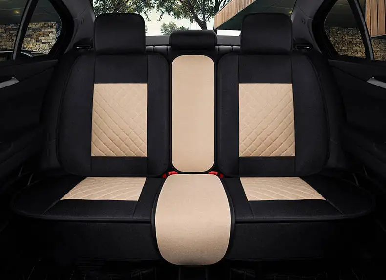Beige back row Льняные Чехлы для автомобильных сидений, вся летняя Подушка, посылка, всесезонный универсальный чехол для автомобильных сидений, тканевый комплект, специальный cush - Название цвета: Beige back row