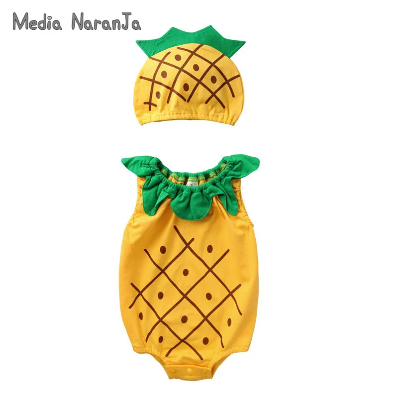 pineapple Летний детский хлопковый милый комбинезон унисекс с шапочкой с рисунком фруктов для маленьких мальчиков и девочек - Цвет: pineapple