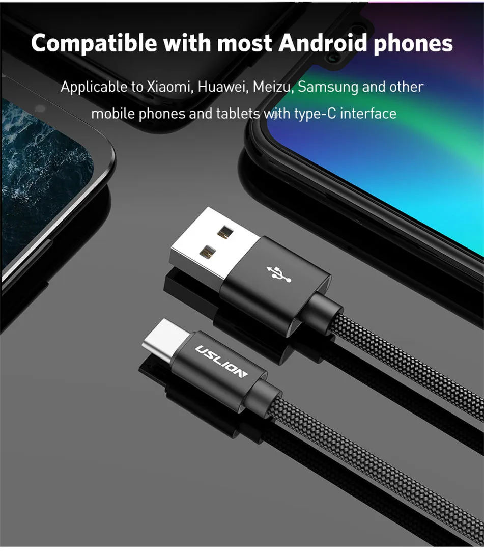 USLION USB C кабель для huawei mate 20 Pro samsung S9 S8 usb type C кабель передачи данных для быстрой зарядки для Xiaomi Mi8 SE Oneplus 6 5T