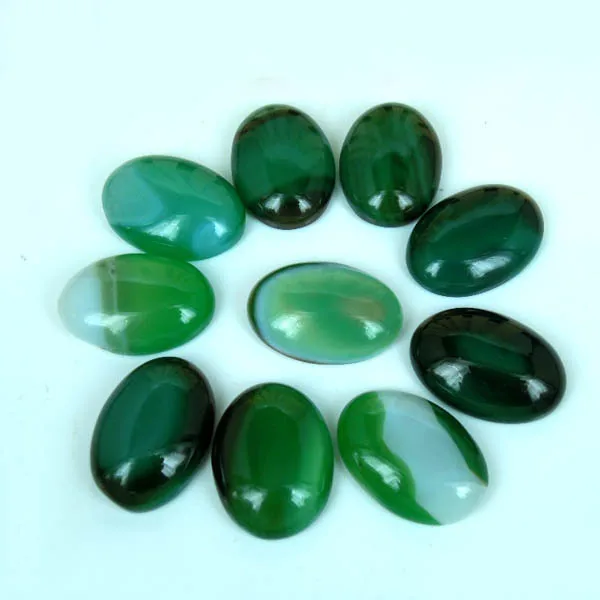 Овальный купольный Зеленый Агат Кабошоны 18x25 мм с плоской задней поверхностью (2