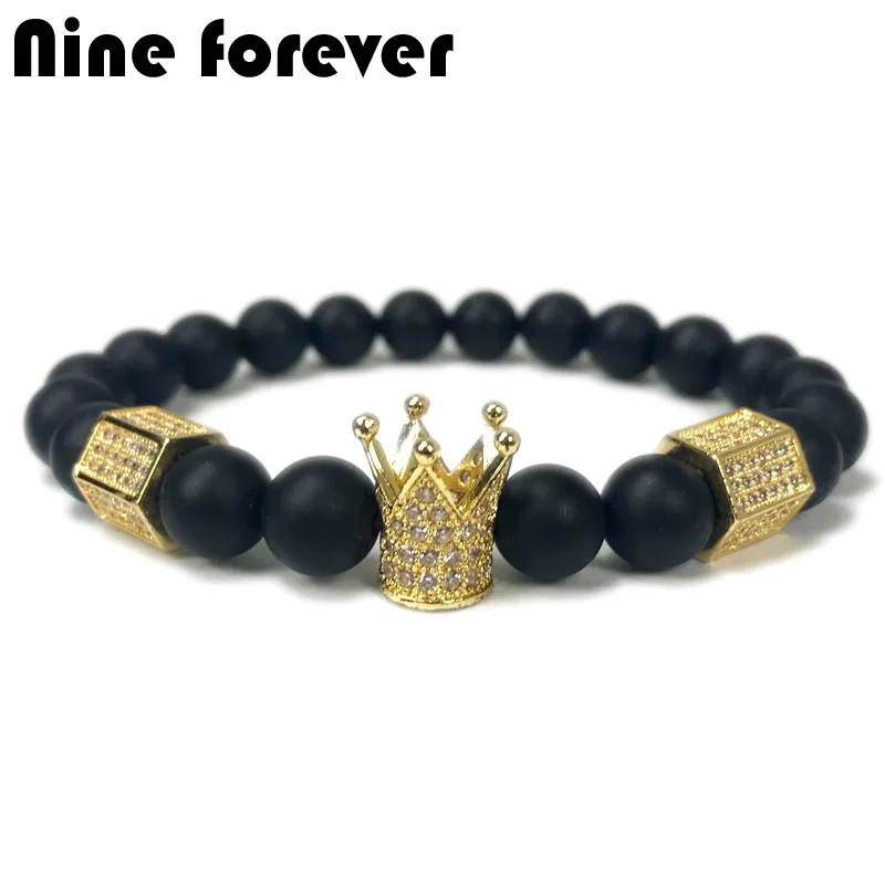 

Nine forever pulseira masculina crown charm bracelets for women natural stone beads bracelet men jewelry erkek bileklik