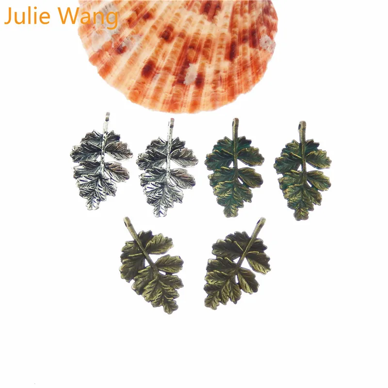 Julie Wang 15 шт. состаренная бронза/зеленый/сплав серебристого оттенка драгоценность ретро 3D натуралистичная подвеска в форме листика Подвески ремесла ювелирные изделия аксессуар