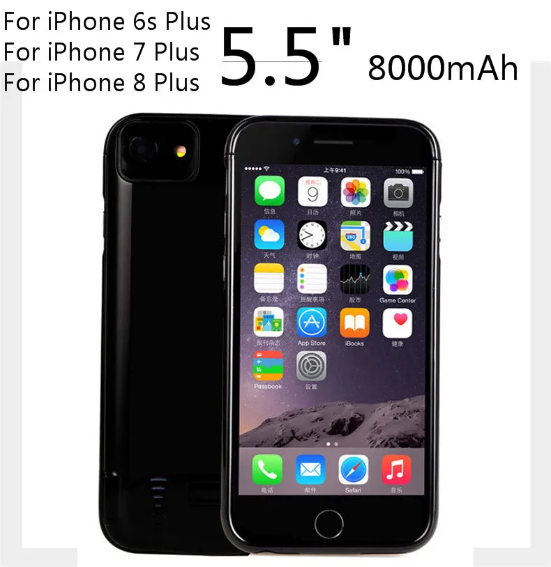 Чехол для аккумулятора 8000 мА/ч для iPhone 6, 6 S, 7, 8 Plus, запасной внешний аккумулятор, чехол для зарядки iPhone X, 5000 мА/ч, чехол для зарядного устройства - Цвет: i7P Matte Black