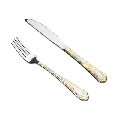 Style A European Style High Grade Gold Flatware Stainless Steel Steak Knives Serving Spoon Kitchen Seti Home Dinner WZN037 - Цвет: Style A