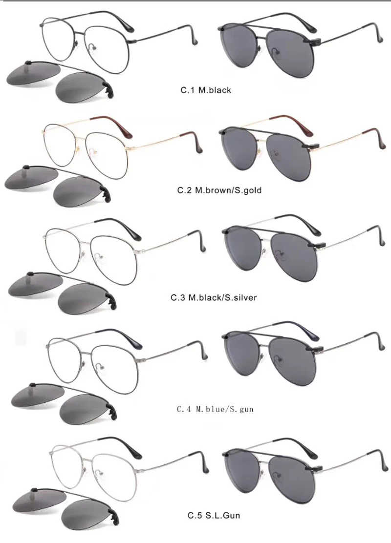 metal clip on aviation sunglasses small size optical glasses frame with megnatic removable polarized sun glasses lenses 33053
