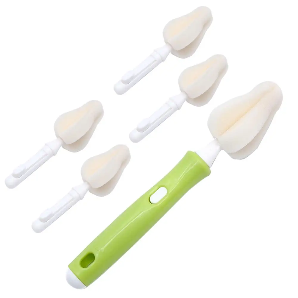 Infant Nipple Cleaning Sponge Brush Set With 360 Degree Rotating Replacement Sponge Heads Bottle Brushes Cleaner