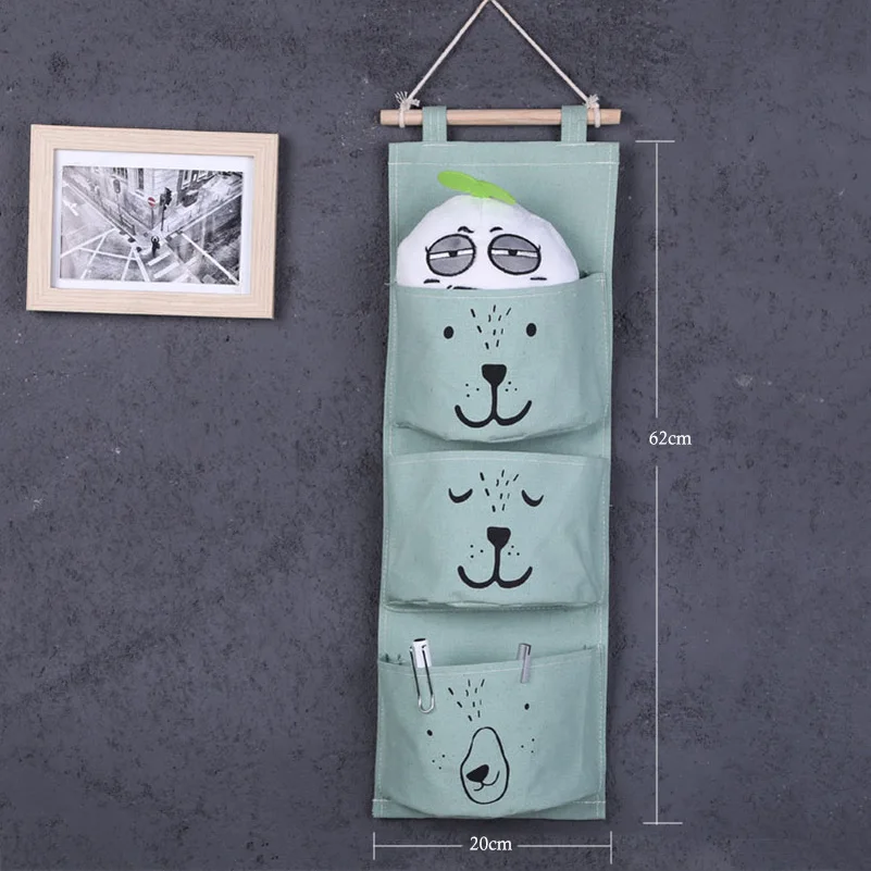 Холщовая подвесная сумка Органайзер для хранения 3 кармана|Сумки вещей| |