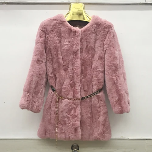 pink Новая горячая осень зима женский Настоящий мех кролика пальто Дамская теплая настоящая куртка с мехом кролика рекс длинный стиль мех кролика рекс пальто - Цвет: pink