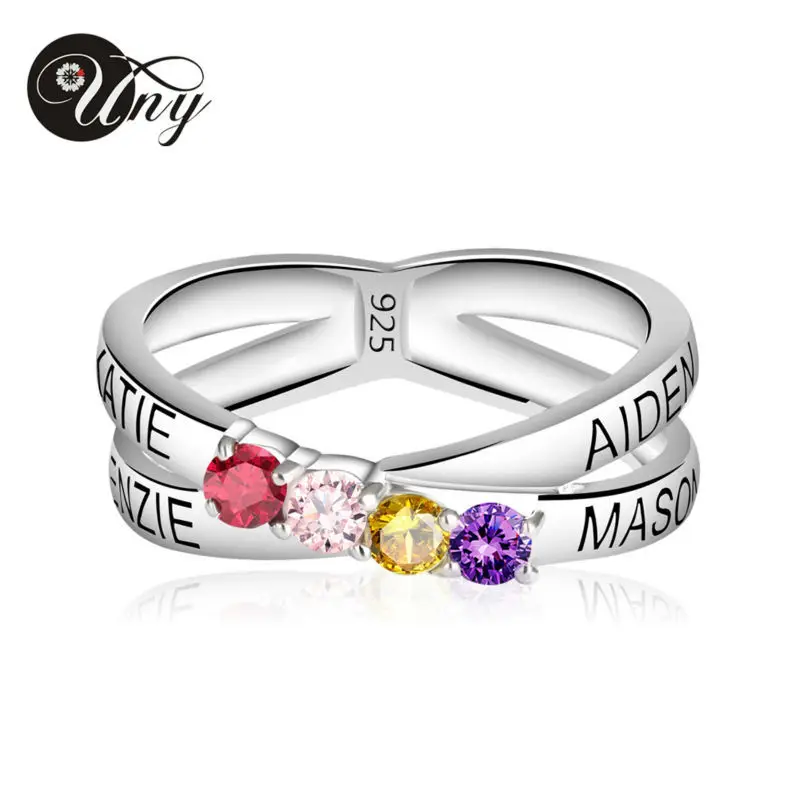 

UNY Rings Mothers Personalized Engravable Ring Custom Birthstone 925 Sterling Silver Rings Love DIY Promise Valentine Gifts Ring