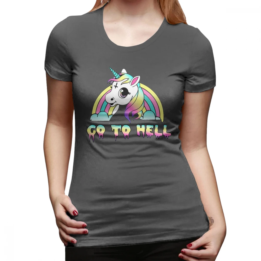 Футболка Go To Hell Футболка с принтом единорога уличная одежда женская футболка Kawaii 100 хлопок короткий рукав XXL Женская футболка