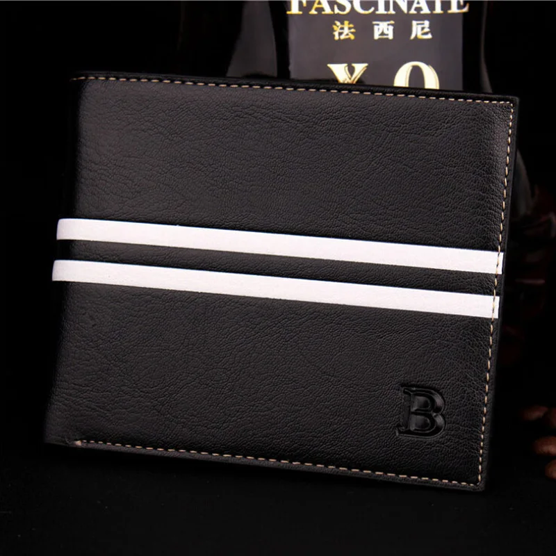 Мужские кожаные кошельки в полоску короткий дизайнерский кошелек черного и