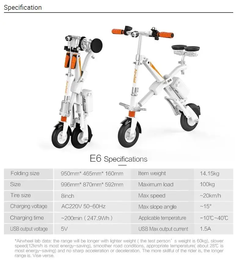 Складной электрический велосипед AIRWHEEL E6 со съемной батареей