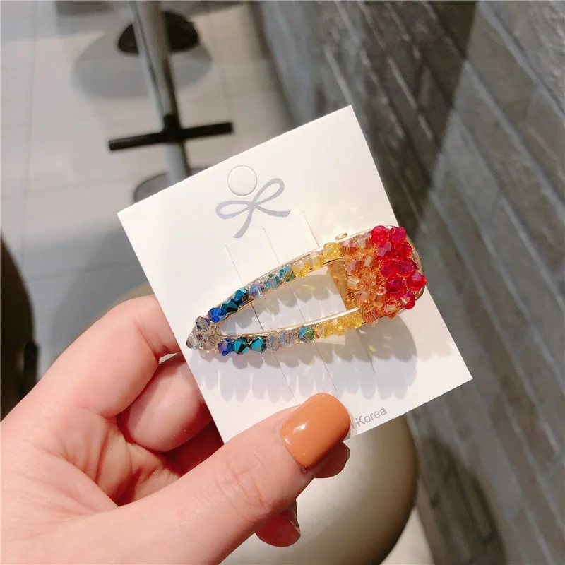 

Crystal Rainbow Multicolor Geometric Hair Clips For Girls Alloy Hair Accessories Crystal Hairpins Barrette Colorful Hairgrips