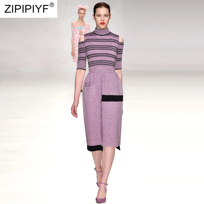 2018 осень для женщин Повседневное хлопок платье в полоску Короткие с плеча рукав