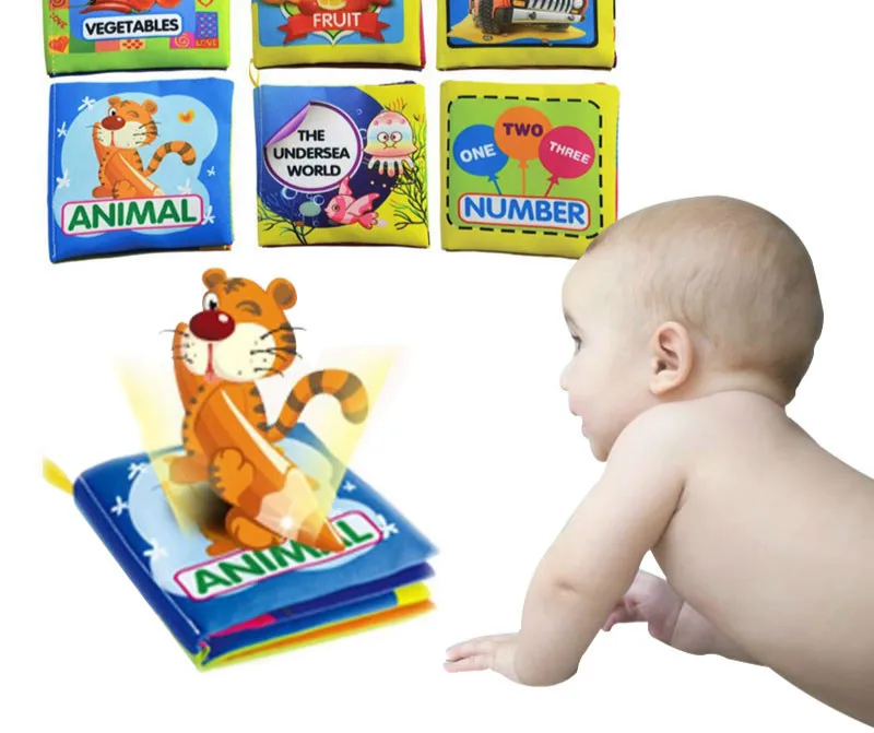 8 Pages Baby Soft Animal Cloth Book Newborn Stroller Hanging Toy Bebe Early Learning & Education Cloth Book Rattles Mobiles Toys