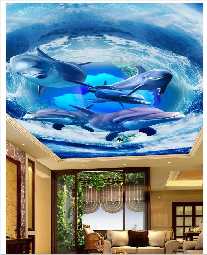 Пользовательские фото обои 3d Зенит фрески Море Дельфин потолок фреска фон