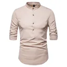 Мужская хипстерская рубашка Хенли 2021, модная классическая рубашка с закатанными рукавами, Мужские приталенные хлопковые рубашки с длинным рукавом, Camisa Masculina XXL