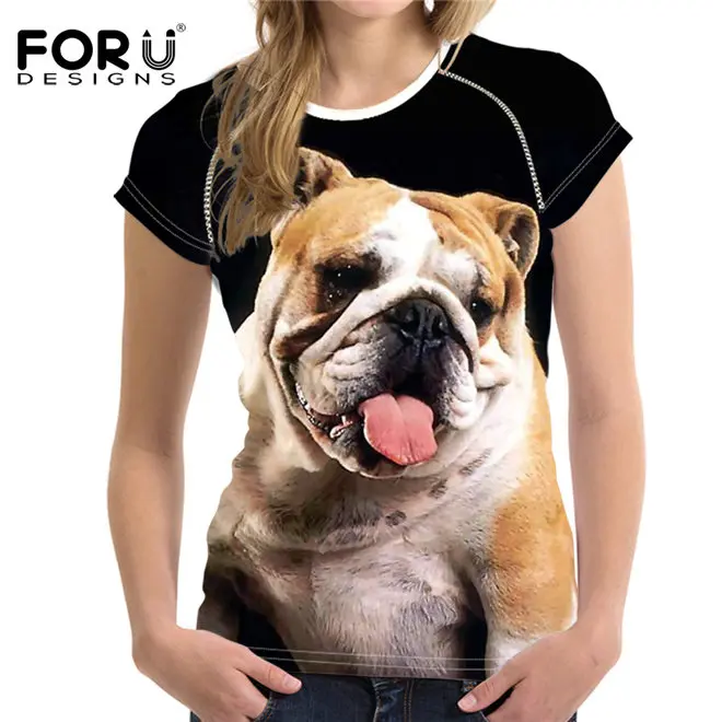 FORUDESIGNS/женская футболка с 3D принтом мопса, Европейская летняя футболка для женщин/девочек с забавными животными, крутая Новинка, футболка с коротким рукавом, топы, одежда - Цвет: BV7