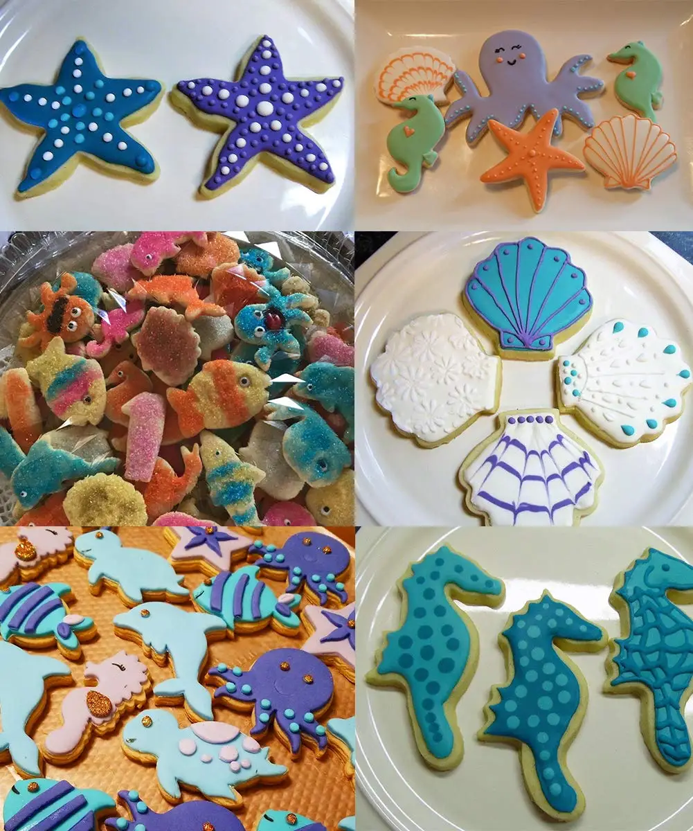 Пляжные формочки для печенья Set-9pc-Dolphin, клоун, хвост русалки, осьминог, морской конек, морская звезда, ракушка, медуза, Акула-нержавеющая сталь