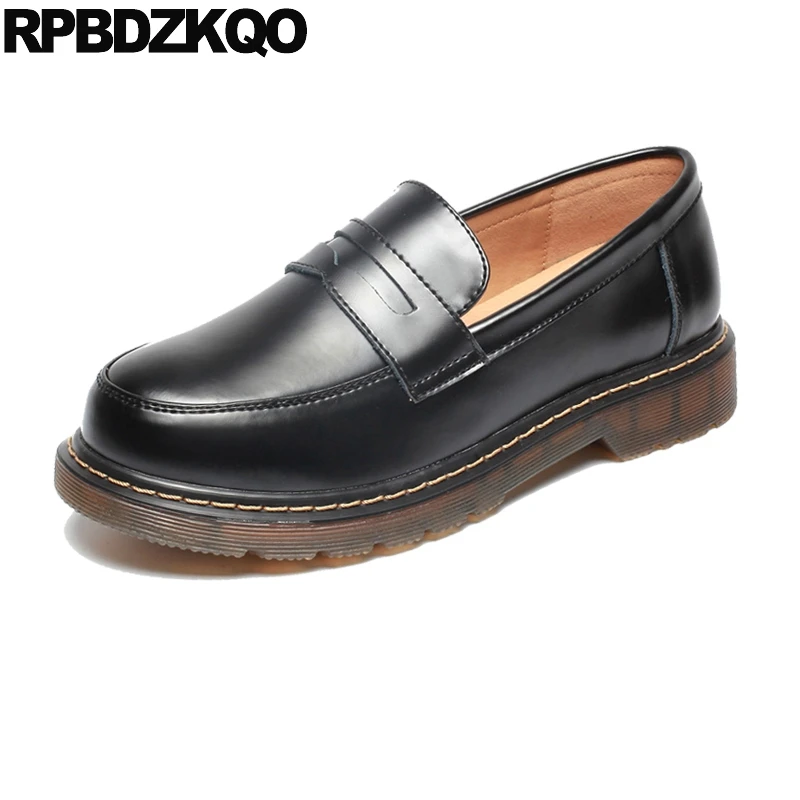 

British Style Loafers Black Large Size Slip On Chinese Wide Fit Shoes Ladies Custom Flats Spring Autumn Retro Women Round Toe