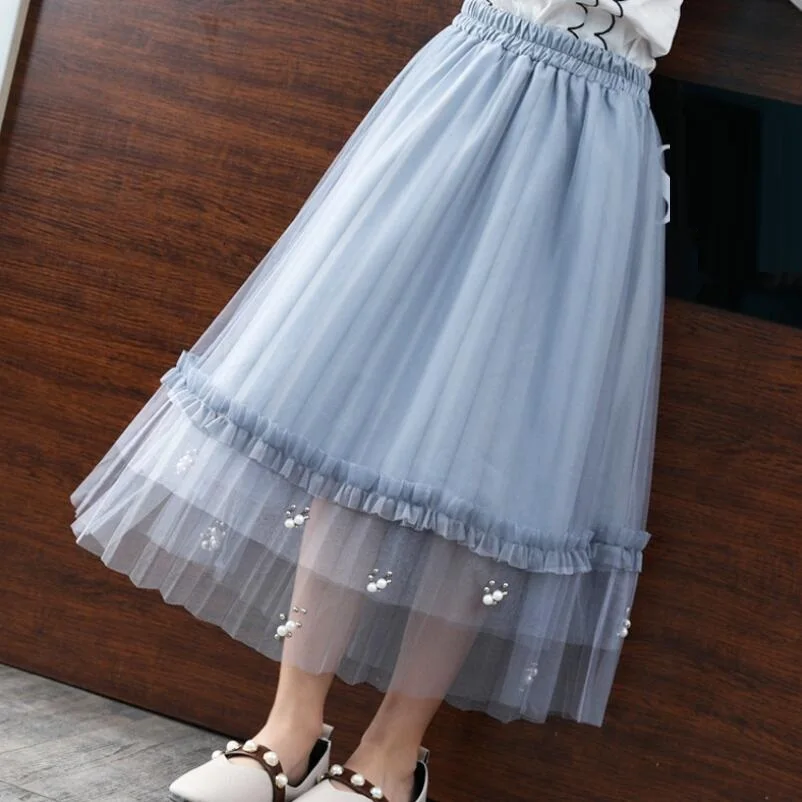 Весна-лето 2019 юбки для маленьких девочек-подростков детская одежда с жемчугом
