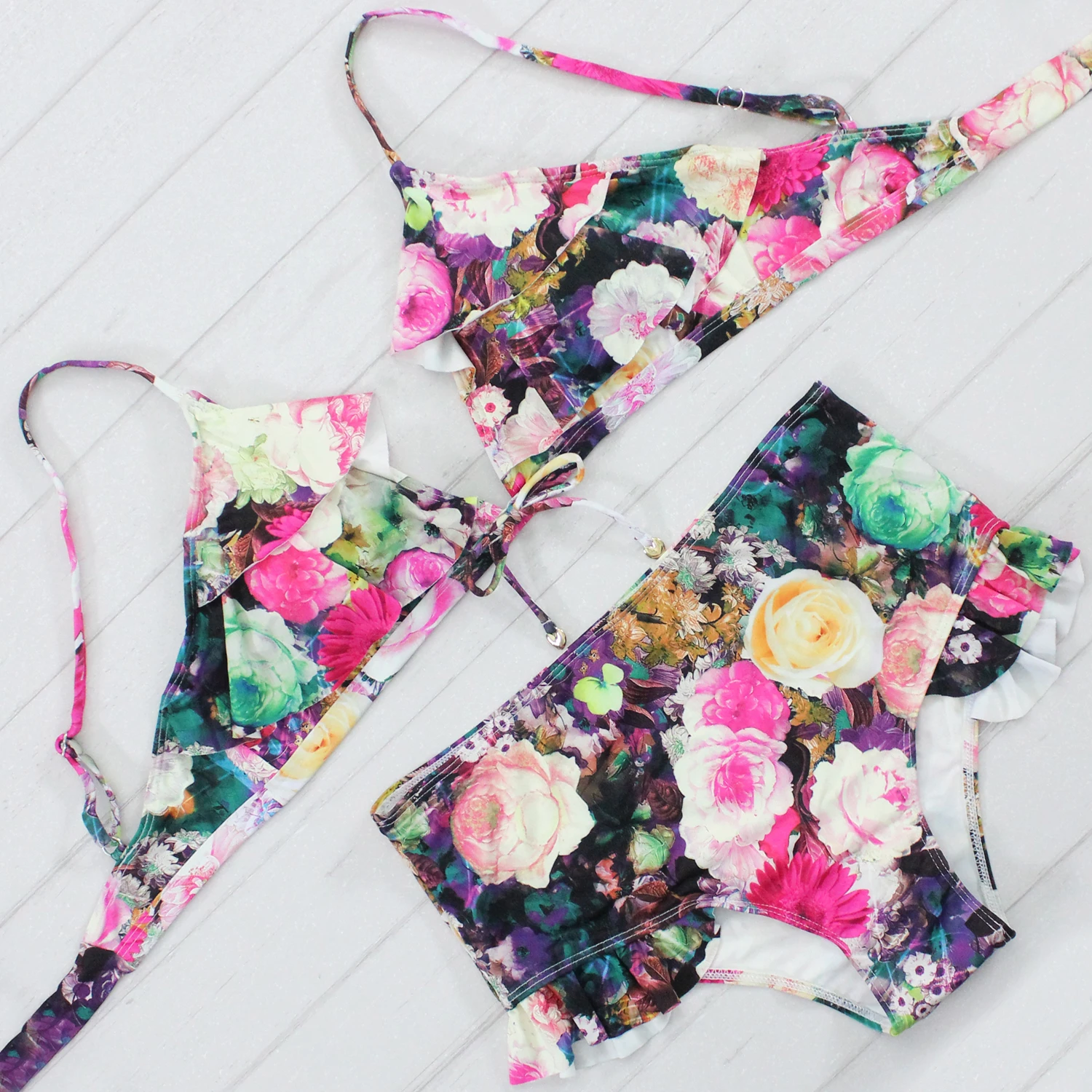 Новый сексуальный купальный костюм с цветочным принтом купальник пуш-ап женский