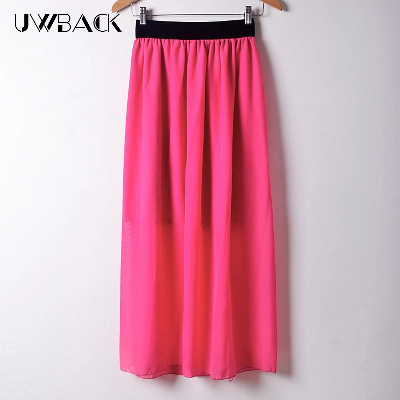Uwback женщин шифоновая юбка макси 2017 новое лето boho плиссированные юбки пляж