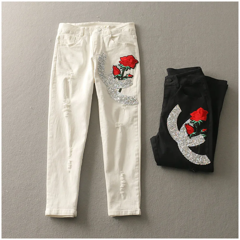 Женские прямые джинсы с вышивкой полная длина|straight jeans women|jeans womanjeans femme |