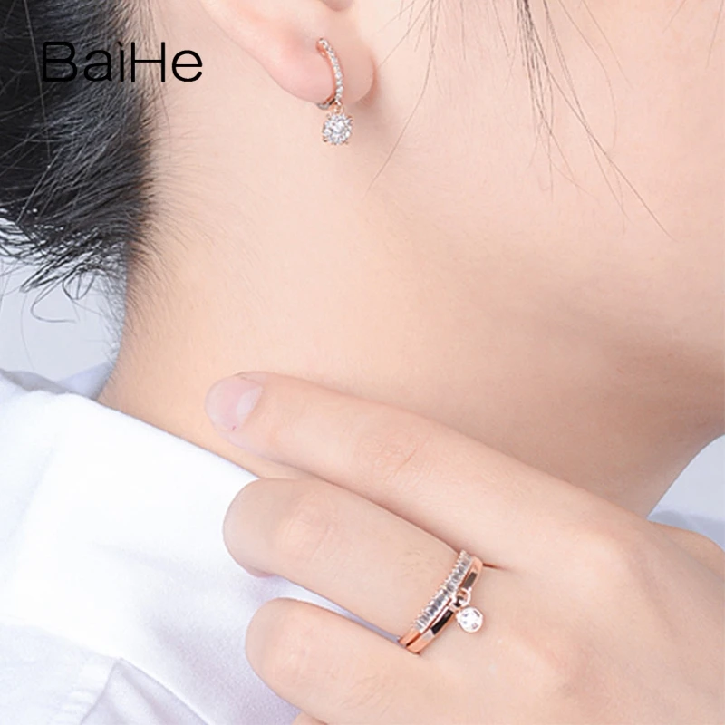BAIHE Solid 14 к розовое золото 0.50ct H/SI круглая огранка натуральный бриллиант