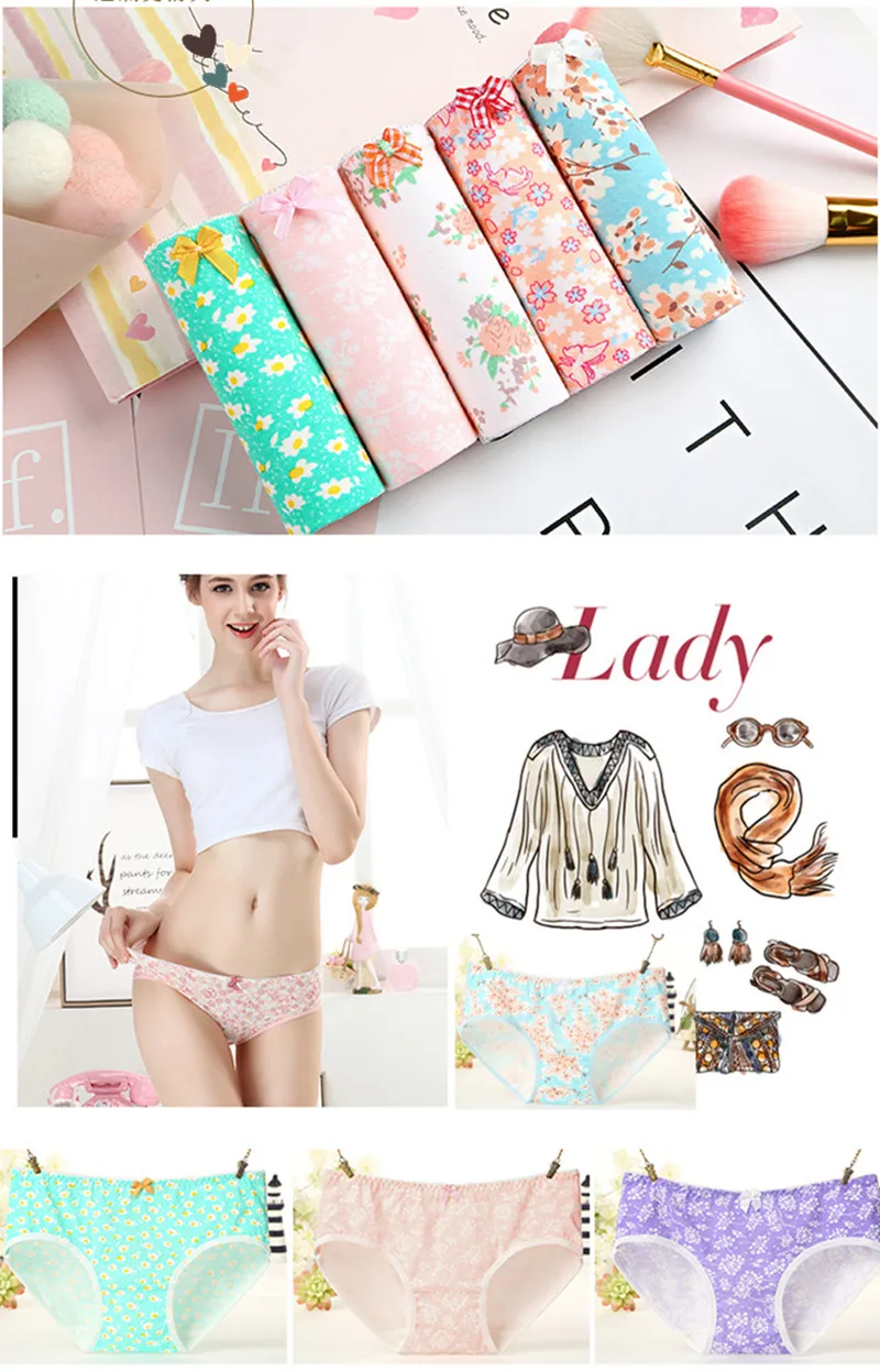 5pcs \ партия Горячая распродажа! хлопковые трусы женские мультфильм печати милые нижнее белье calcinha трусы сексуальное женское белье