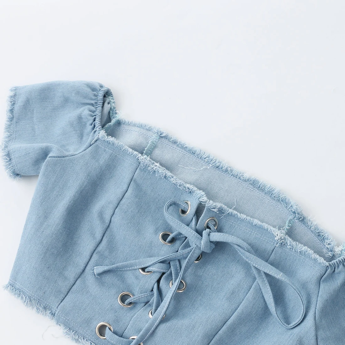 Лидер продаж сексуальные топы футболка на шнуровке джинсовые синие футболки с