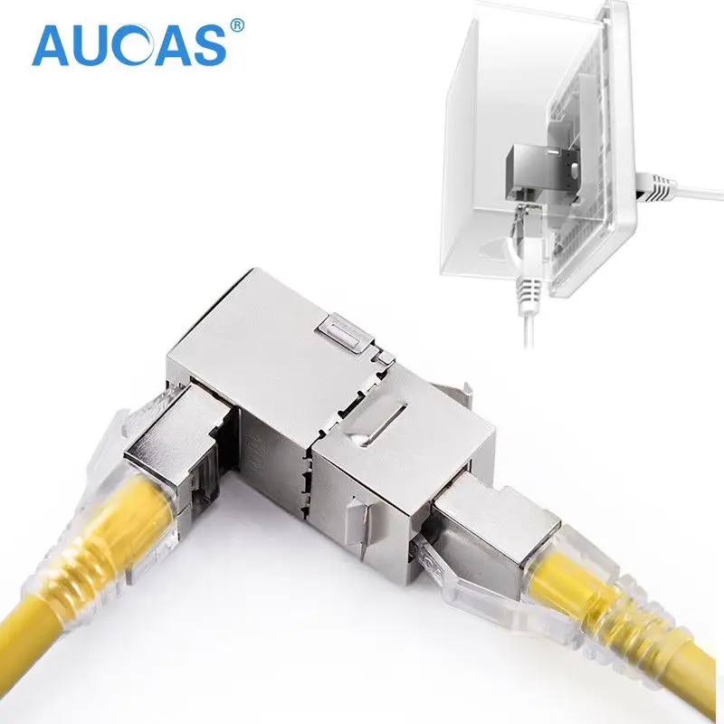 Aucas 2 шт Cat7 RJ45 FTP 90 градусов Женский Соединительный кабель Столярный настенный