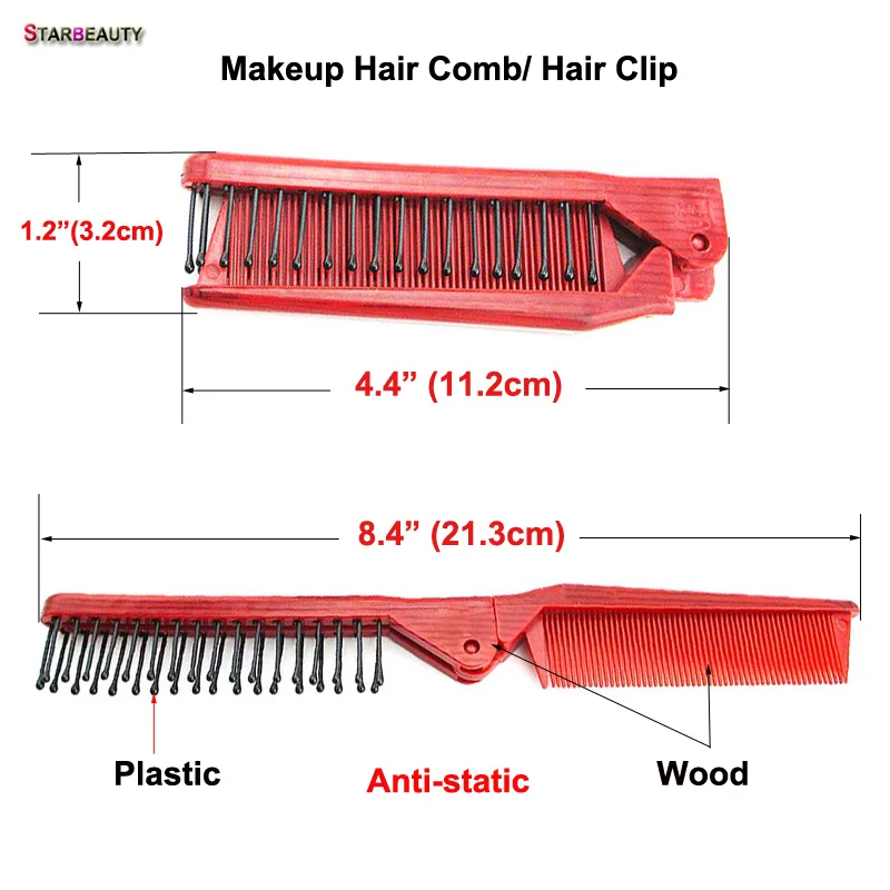 Starbeauty Foldable Wooden Line Comb Hair Clip Small Anti-static Soft Plastic Combs Dual Use Styling Travel Acc. | Украшения и