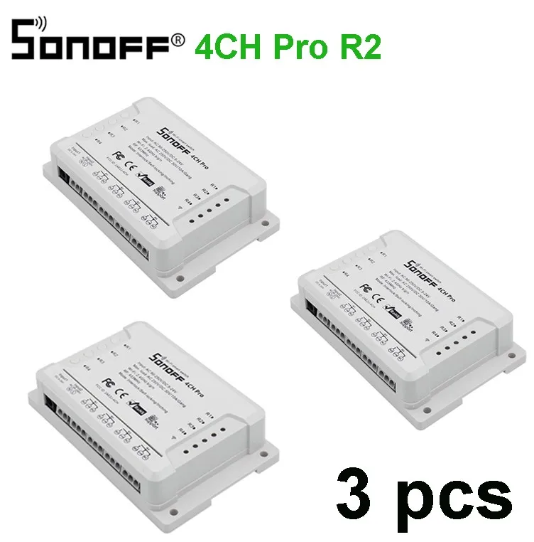 4CH Pro R2 3PCS Sonoff 4CH Pro R2, умный Wifi переключатель 433 МГц RF Wifi светильник 4 банды 3 режима работы инчинг интерлок умный дом с Alexa - Комплект: 4CH Pro R2 3PCS