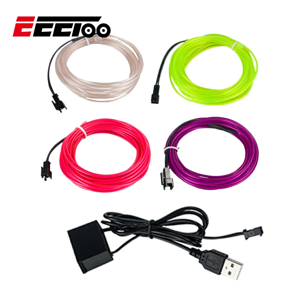 Светодиодная лента EeeToo EL Wire 1 м/2 м/3 м/4 м/5 м/10 м/20 м USB гибкая неоновая для украшения