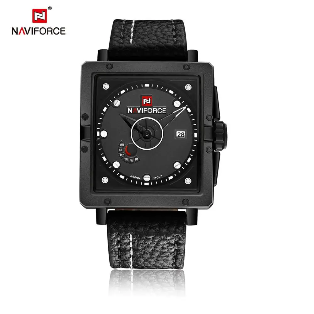 NAVIFORCE мужские часы лучший бренд класса люкс повседневные кварцевые часы для дайвинга кожаные спортивные наручные часы relojes hombre Relogio masculino часы - Цвет: black white