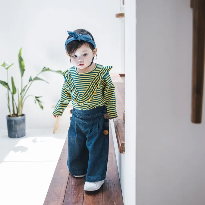 Для Девочек прямые брюки 2018 осень в Корейском стиле боковой край волосы мяч