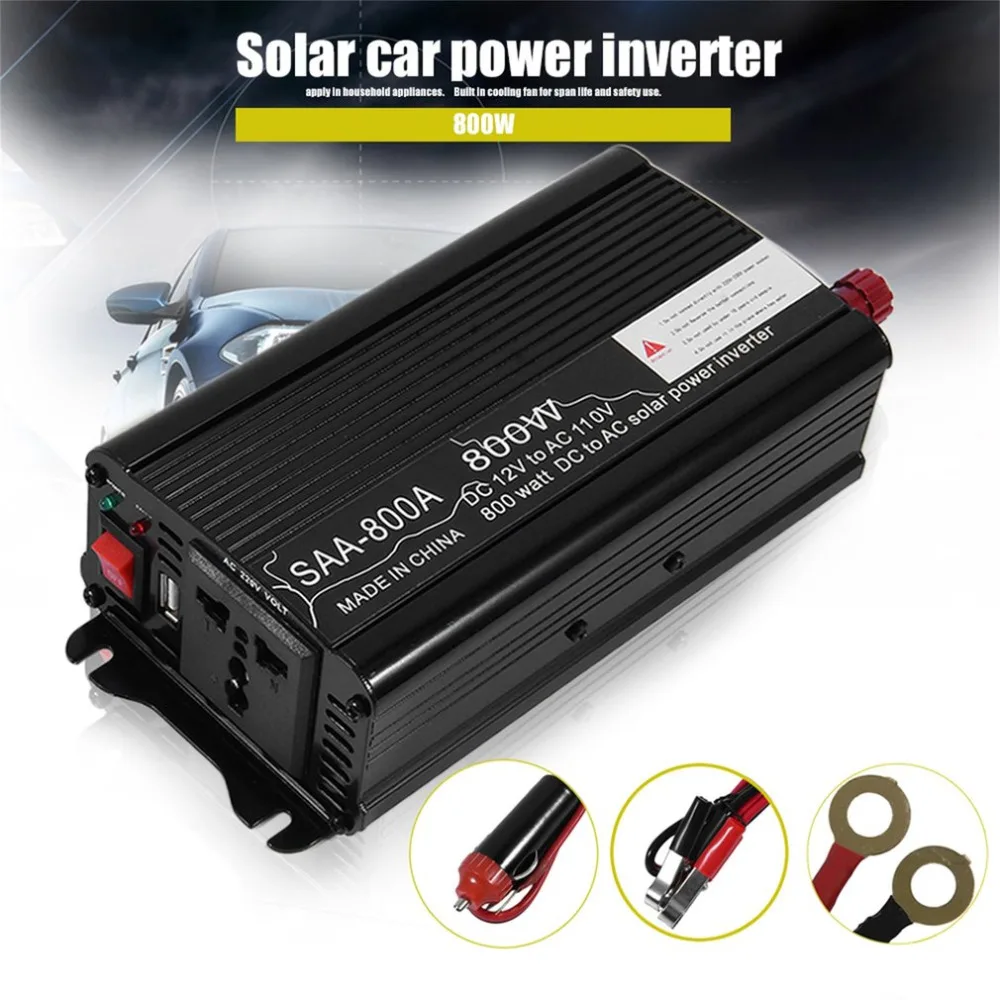 800/1000/1500W Car Aluminum Alloy DC12V To AC110V Auto Power Inverter High Converting Efficiency Charger Converter Transformer