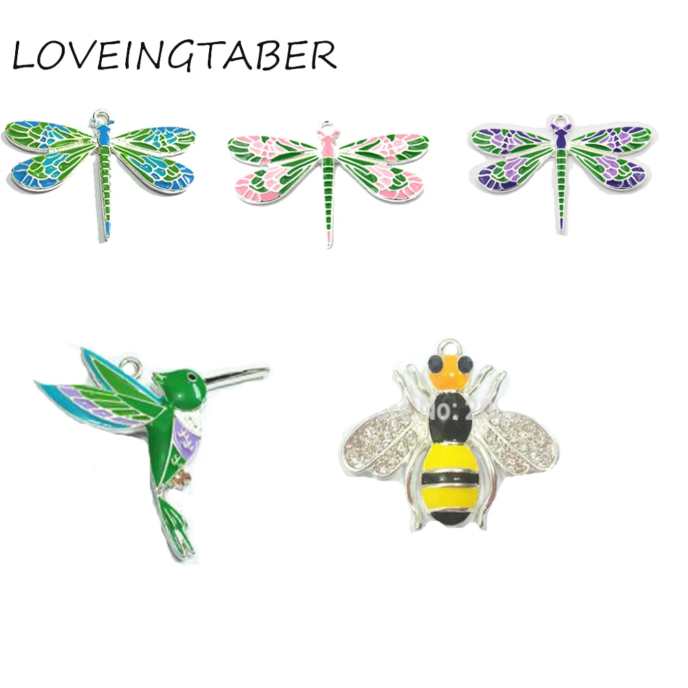 

( Choose Style First ) Each Style 10pcs/bag Enamel & Rhinestone Bee/Dragonfly /Hummingbird Pendants For Fashion Kids Jewelry